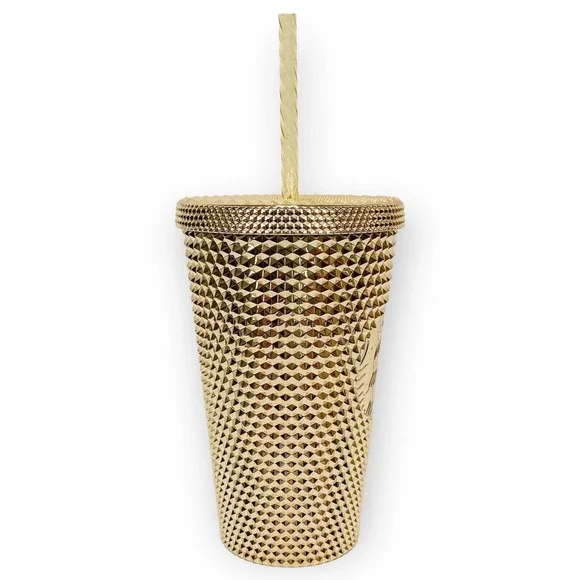 Starbucks Gold Studded Tumbler 16 oz Grande Holiday 2022 Metallic Bling Cold Cup - Picture 7 of 10